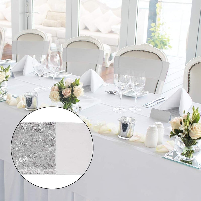 Aulufft Sequin Spandex Chair Sash 50 Pcs Silver Sequin Sashes Chairs Silver Stretch Spandex Bands Sparkling Chair Cover Decorations for Wedding Banquet Party Festival Shining (5.9"X13.78") - Image 4